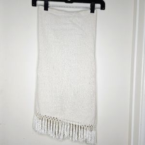 Cream Midi Fringe Knit Skirt